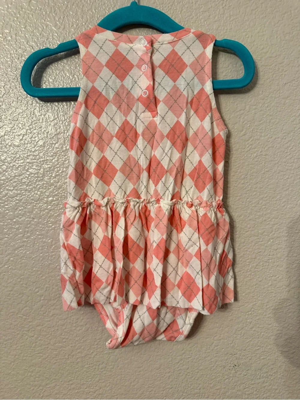 Angel Dear Coral and White Argyle Sleeveless Dress